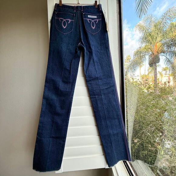 VTG 1970s Sergio Valente Pink Topstich Straight Leg Blue Jeans 27" NWT deadstock - Picture 5 of 10